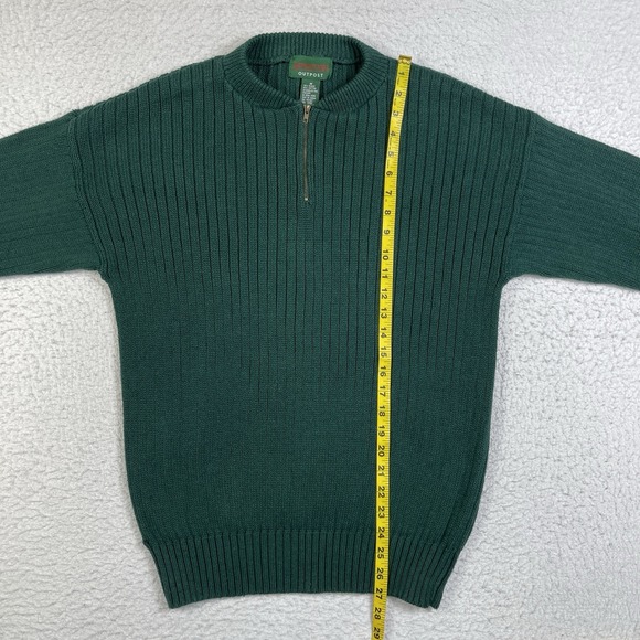 American Outpost Sweater Mens‎ Medium Green Ribbed Quarter Zip Vintage Hong Kong - Picture 6 of 10